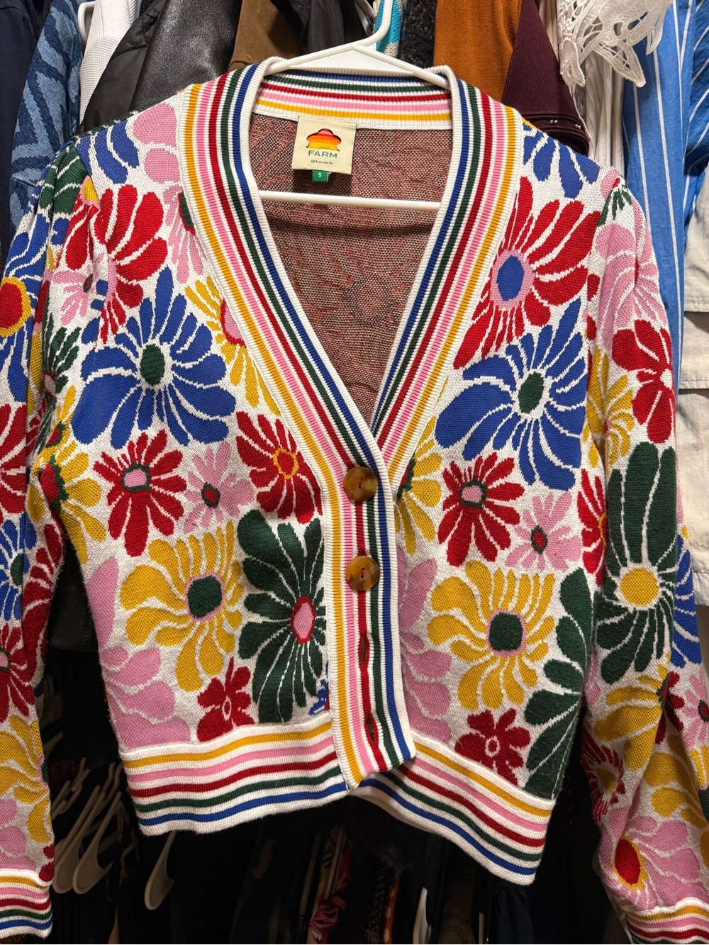 FARM Rio Multi-Color Floral V-Neck Button Cardigan - Picture 5 of 5